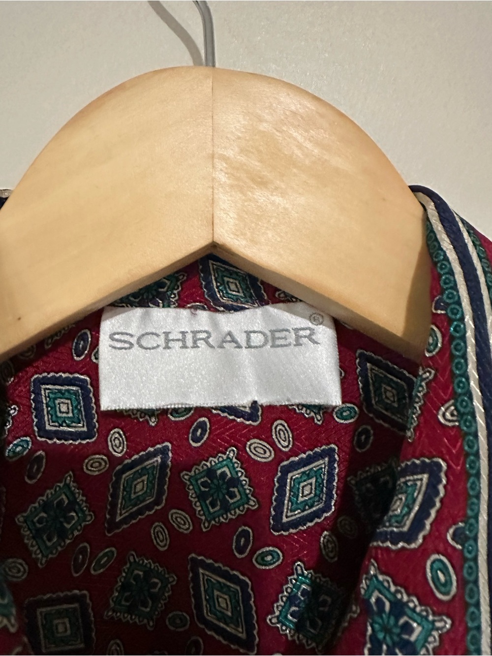 Vintage Schrader Red Geometric Belted Shirt Dress Retro Fits XL Midi Pockets - Picture 10 of 16